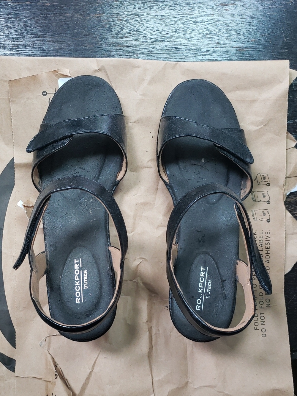Rockport Black Wedge Sandal Size 8.5 Wide